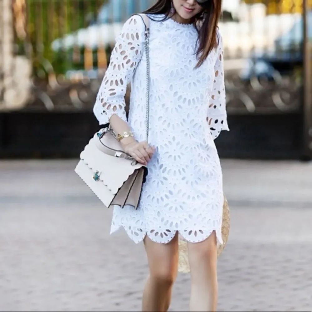 Ann Taylor Scalloped Eyelet Cotton Dress NWT